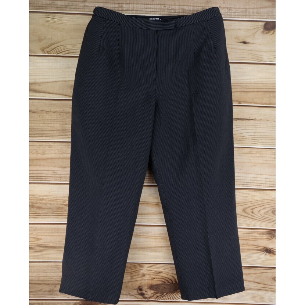 Larry Levine Classics‎ Dress Pants Womens 22W Black Striped Stretch Waist Lined